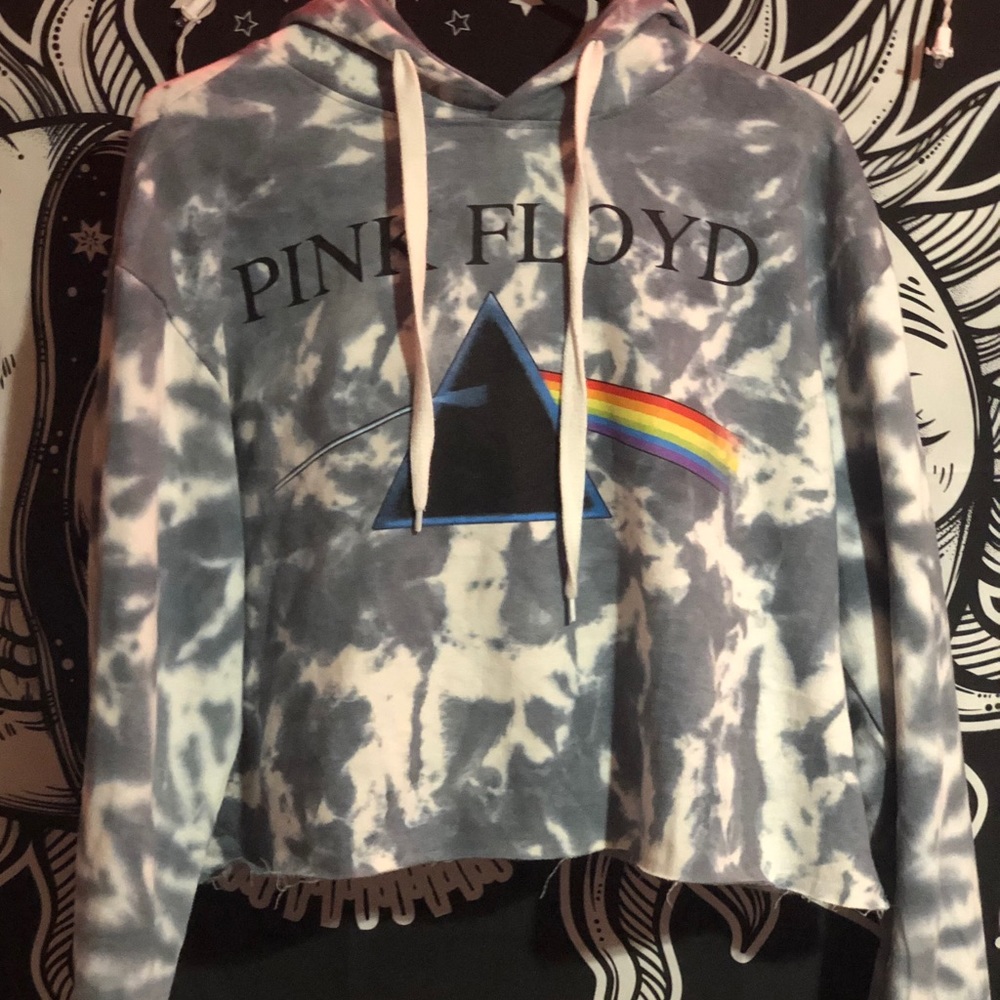 cropped tie dye pink floyd hoodie